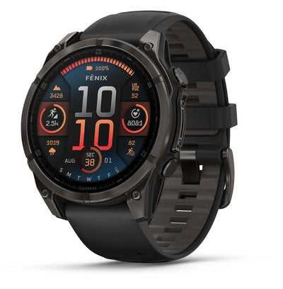 Garmin fēnix® 8 – 47 mm, AMOLED Sapphire, Carbon Gray DLC Titanium with Black/Pebble Gray Silicone Band